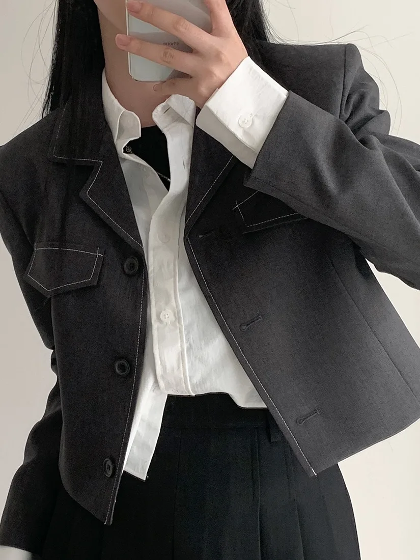 Luźny żakiet damski w stylu vintage, modny, zapinany na guziki, wygodny, uniwersalny, koreański styl, odzież wierzchnia.