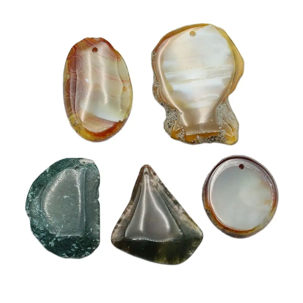 

APDGG 5Pcs NO001 Natural Red Green Agate Freedom Shape Nugget Pendant For Pearl Necklace Jewelry Making DIY