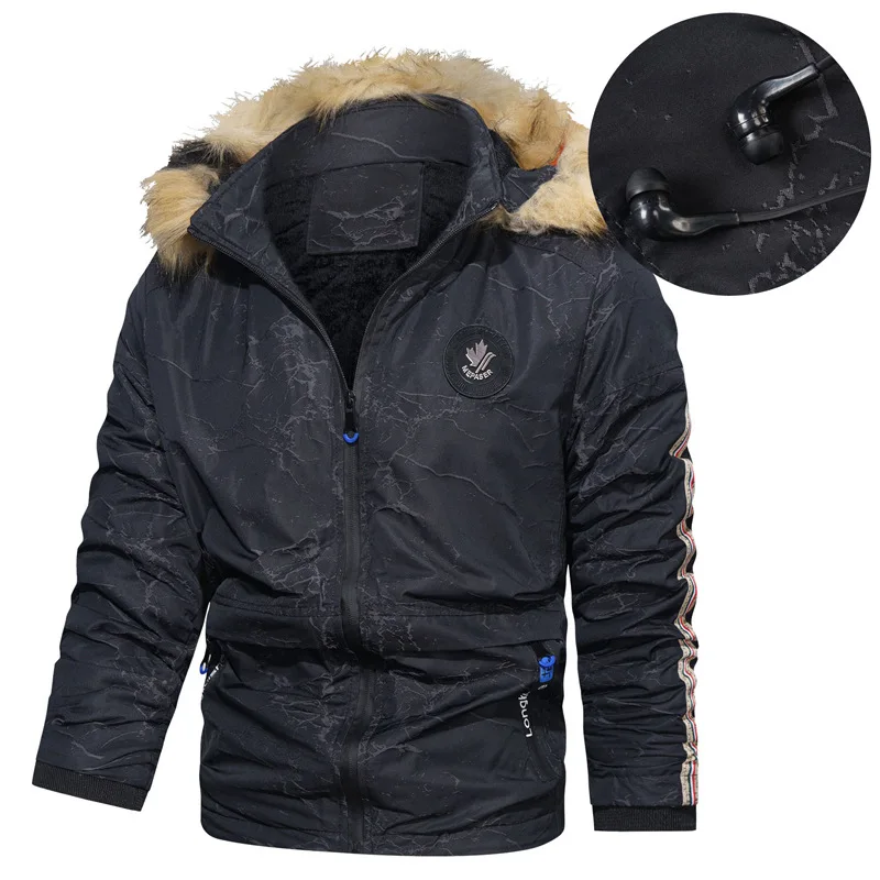 Mens Winter Parkas Jackets Mens Fashion Casual Loose Fur Collar Hooded Down Coats Outdoor Thicken Fleece Warm Windproof Outwear