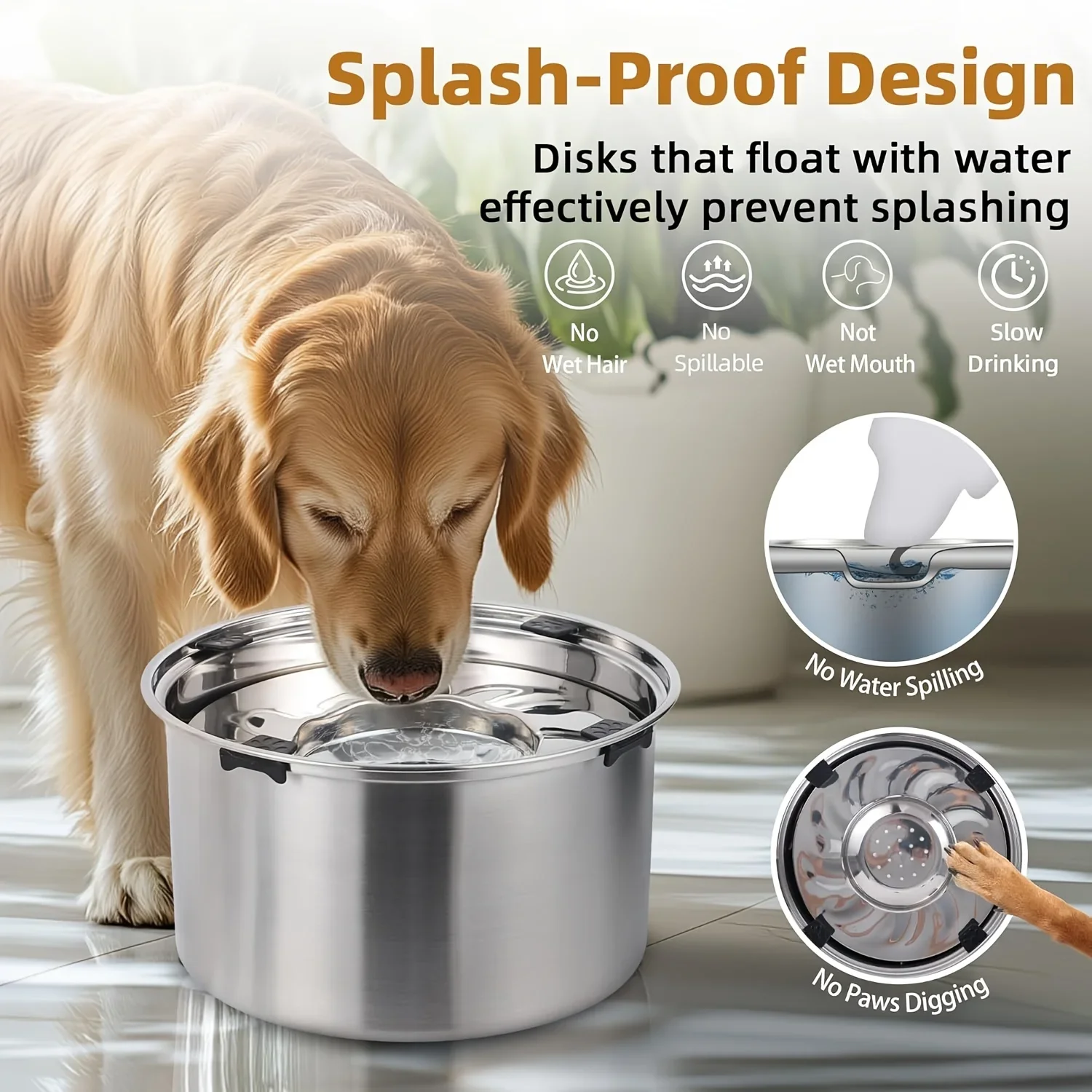 Stainless Steel  Dog Water Bowl, 5.6L No Spill Floating Water Bowl Splash-Proof Slow Dispenser Water Bowl for Messy Drinkers