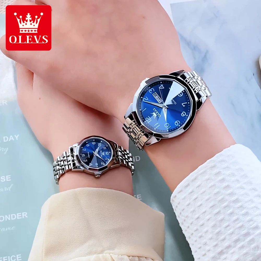 OLEVS ساعات رجالية الاتجاه موضة المعين مرآة الفولاذ المقاوم للصدأ الأصلي كوارتز ساعة اليد للرجل مقاوم للماء تاريخ مضيئة جديد #4