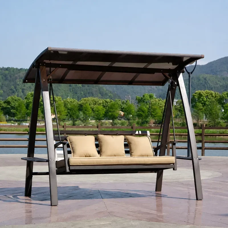 YAO Outdoor Solar Cast Aluminum Hanging Chair Double Rocking Swing for Courtyard Garden Balcony Rainproof Patio Furniture