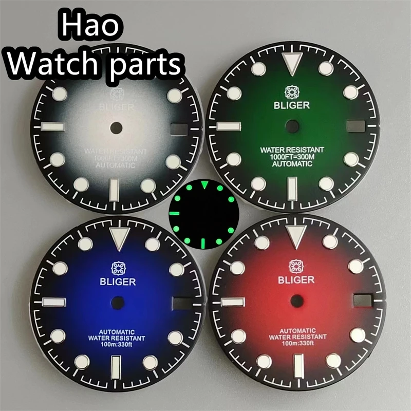 

BLIGER 29mm Gray red blue green watch dial fit NH35 movement fit 3 o'clock crown 3.8 o'clock crown