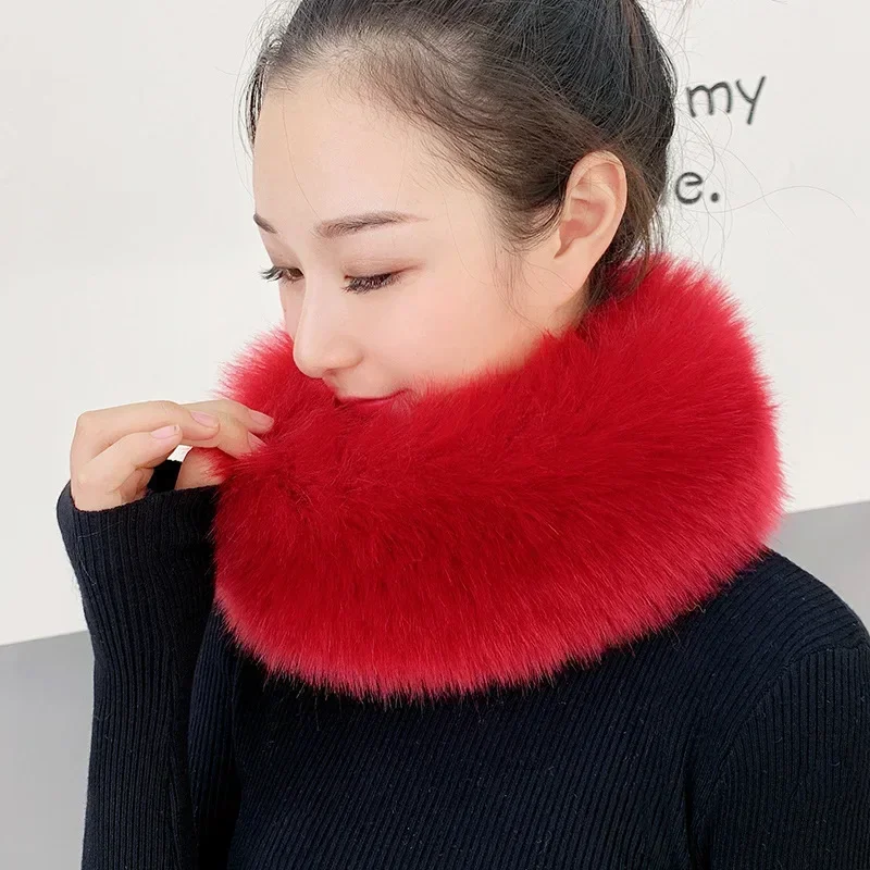 Length Furry Scarves Winter Warm Women Fashion Faux Fox Fur Collar Scarf Shawl Stole Furry Neck Wrap Circles