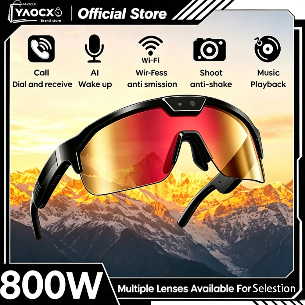 

2026 800W Smart Cycling Glasses Wireless Call AI Conversation AI Voice Assistant 8MP HD Camera Anti-Shake Smart Cycling Glasses
