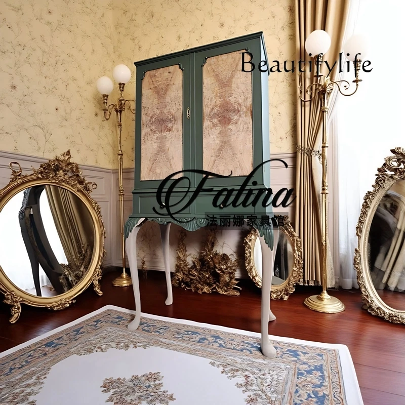 خزانة النبيذ الفرنسية لغرفة المعيشة مقابل خزانة جانبية لتناول الطعام على الحائط خزانة عرض منزلية متكاملة من الخشب الصلب المنحوت على شكل زهرة #3