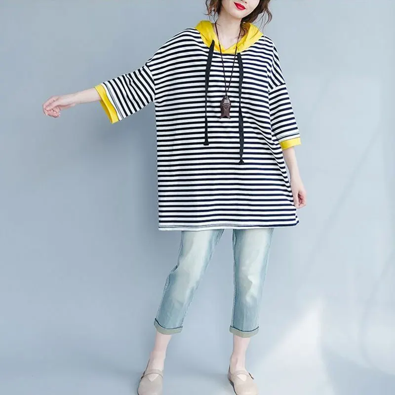 Women\'s Striped Casual Hoodies, Simplicity Trend, Loose Clothes, Temperament, Office Lady, All-match Tops, Summer, New Style