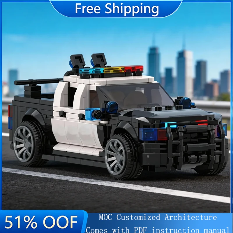 

476 Parts MOC City Traffic Series Police Pickup Truck Building Model Custom Puzzle Creative Assembly For Kids Toys Popular Gifts
