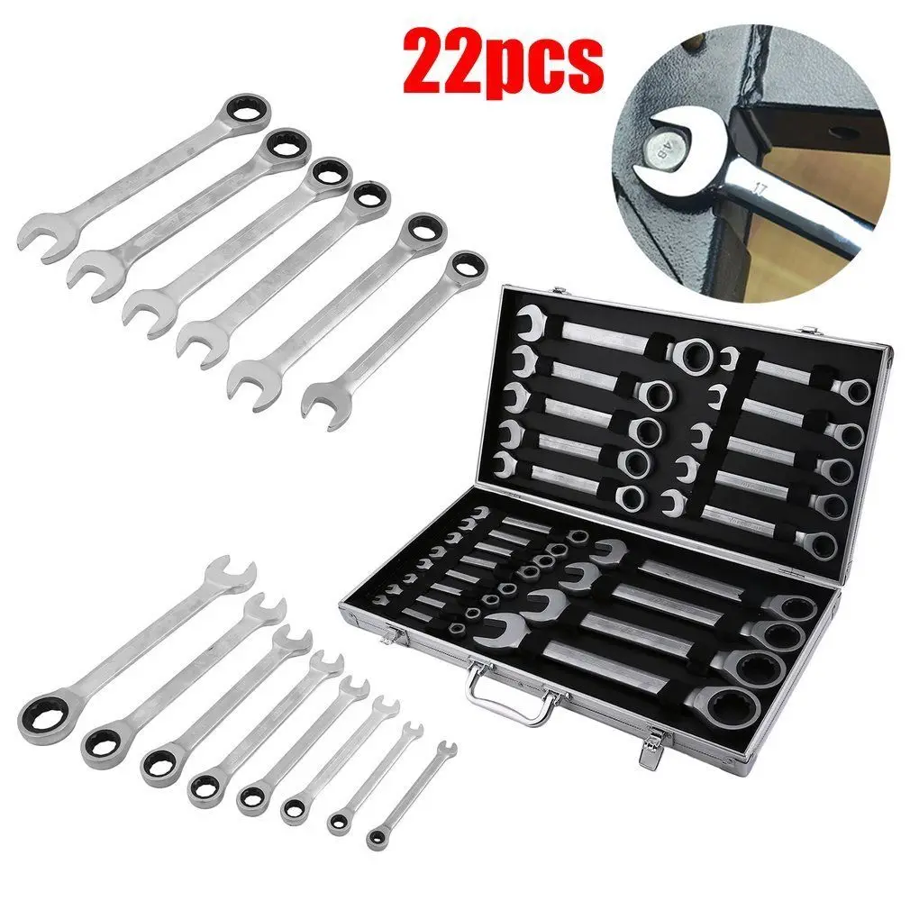 22Piece Joint Ratchet Wrench Set, 6-32 mm Open-End Spanner Combination Spanner Set, Open-End Spanner Combination Spanner Set