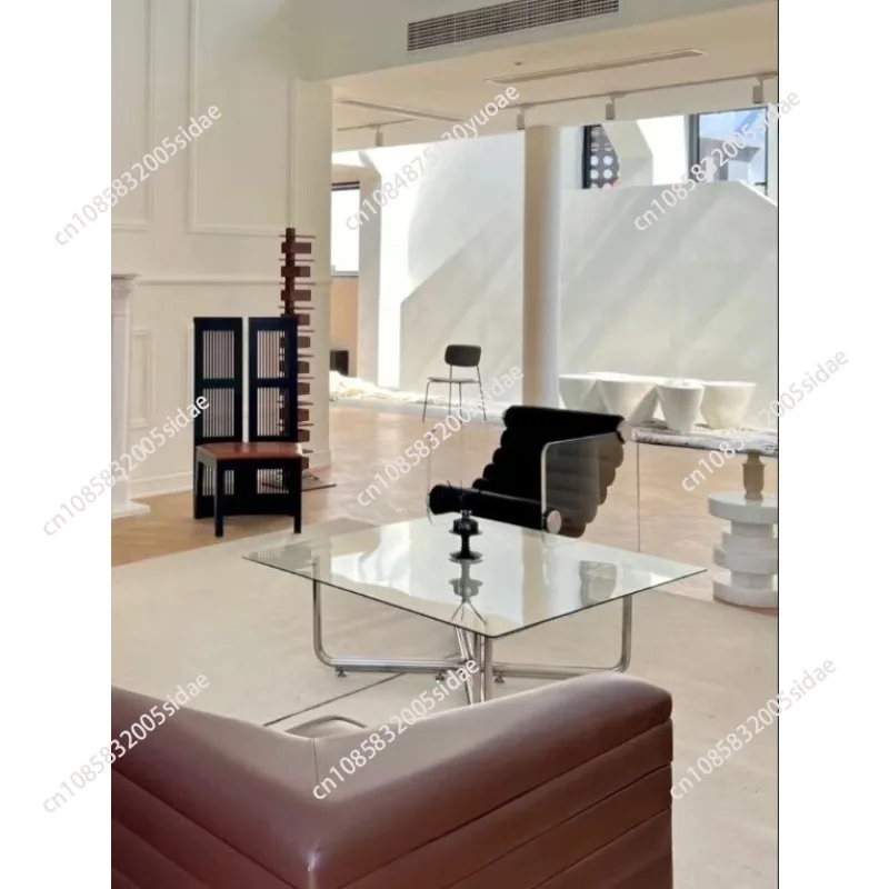 Transparent Square Glass Coffee Table Stainless Steel Modern Minimalist Vintage Glass Coffee Table Side Coffee Table