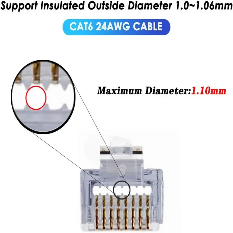 10/50/100 قطعة CAT6 RJ45 موصلات 8P8C UTP مطلية بالذهب كابل الشبكة التوصيل لشبكة CAT6 كابل LAN لكابل إيثرنت STP