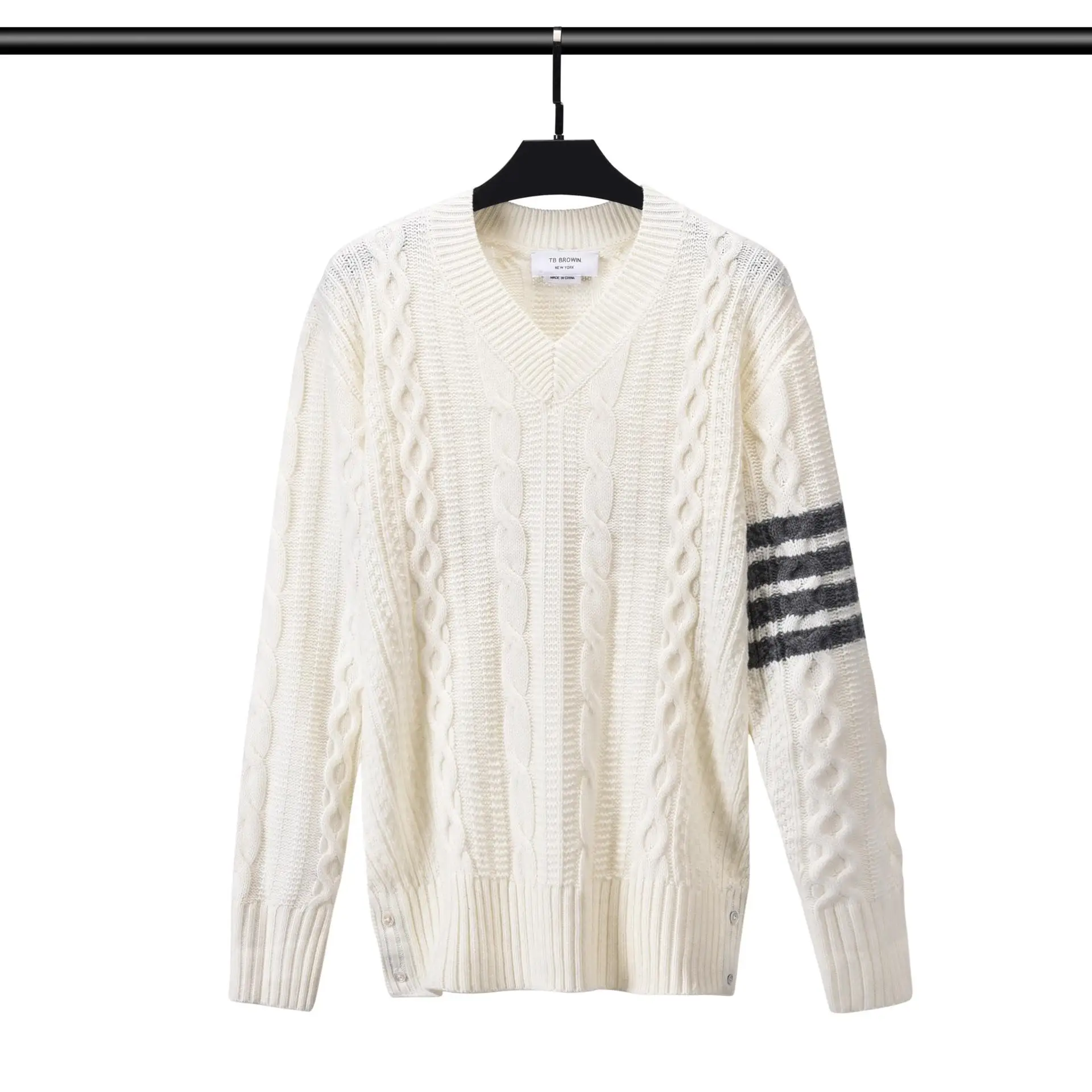 

Новый вязаный шерстяной свитер с V-образным вырезом для мужчин и женщин, повседневный, в полоску, теплый, осенний, с длинным рукавом, корейская версия