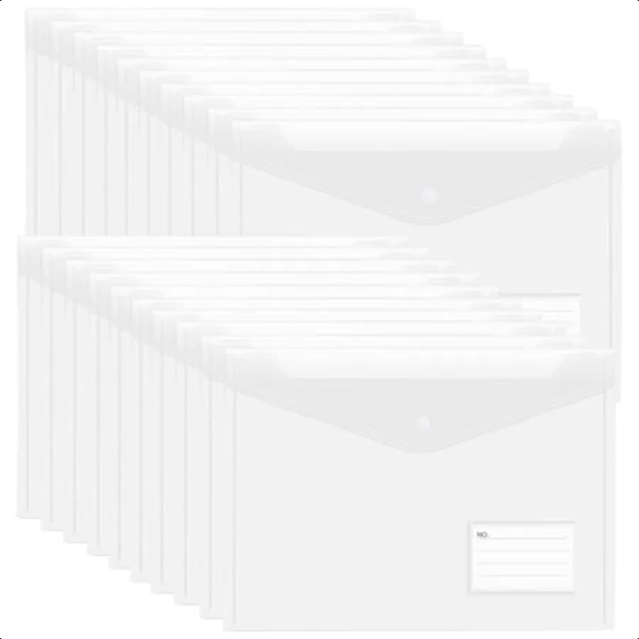 

20pcs Plastic Envelopes Poly Envelopes Clear Document Folders with Snap Button Closure Letter Size A4 Size with Label Pocket fo