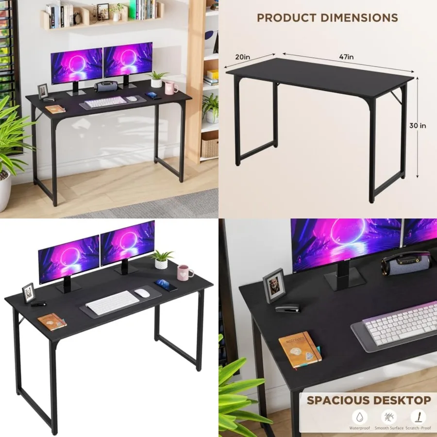 

Computer Desk Office Desk with Metal Frame, Adjustable Feet Water-Resistant, Scratchproof Surface Sturdy Writg Table for Home O