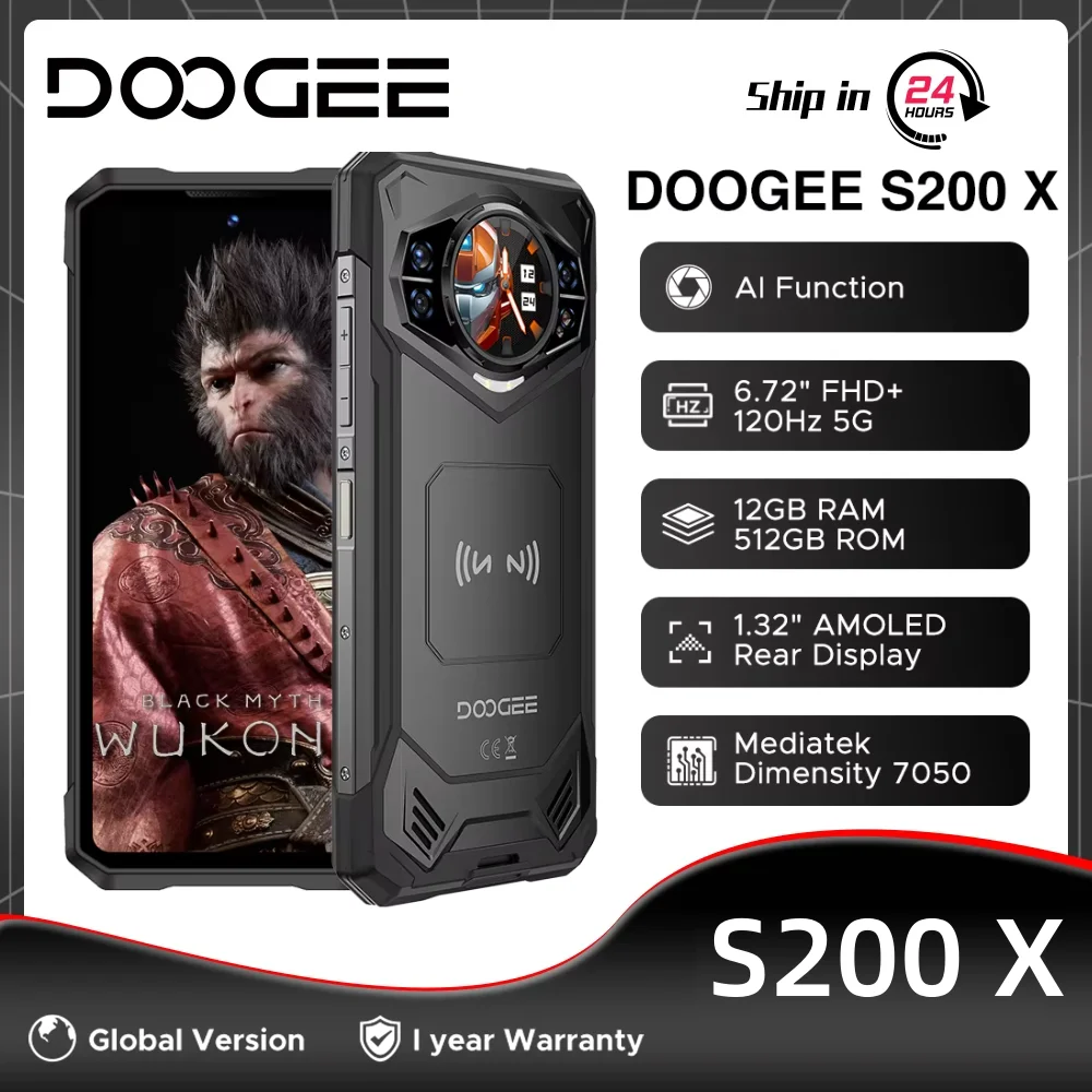 DOOGEE-Téléphone robuste S200 X 5G, version globale, 32 Go, 512 Go, écran 6.72 "FHD + 120Hz, MTK Dimrespondable 7050, grande batterie 10100mAh