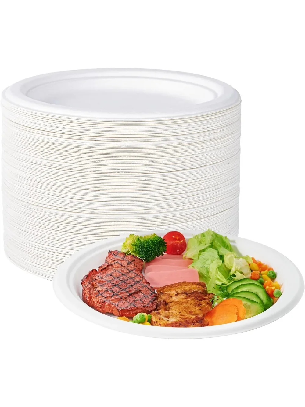 

150 упаковок 10-дюймовых компостируемых бумажных тарелок, сверхпрочные биоразлагаемые тарелки из сахарной трости, белые