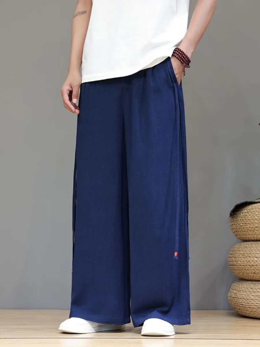 

Loose Men's Linen Casual Pants Straight Leg Cotton Linen Blend Comfortable plus Size Drapey Wide Leg Pants Clean Fit Style