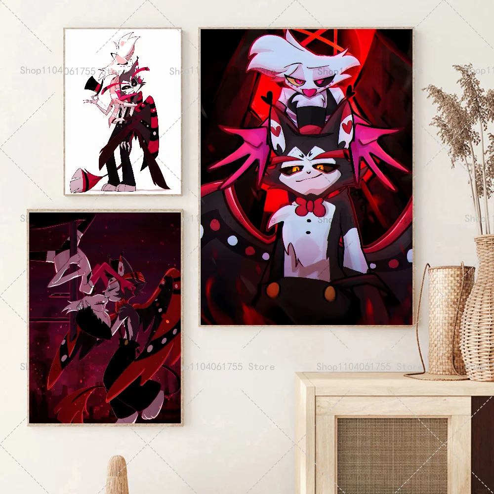 1PC Hazbin H-Hotels Angel Dust Alastor Poster Self-adhesive Art Waterproof Paper Sticker Coffee House Bar Room Wall Decor