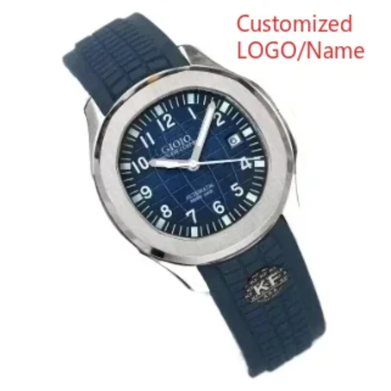 أزياء رياضية للرجال الساعات الأوتوماتيكية الميكانيكية الفولاذ المقاوم للصدأ الأسود الأزرق المطاط ارتفع الذهب الأبيض الياقوت حسب الطلب