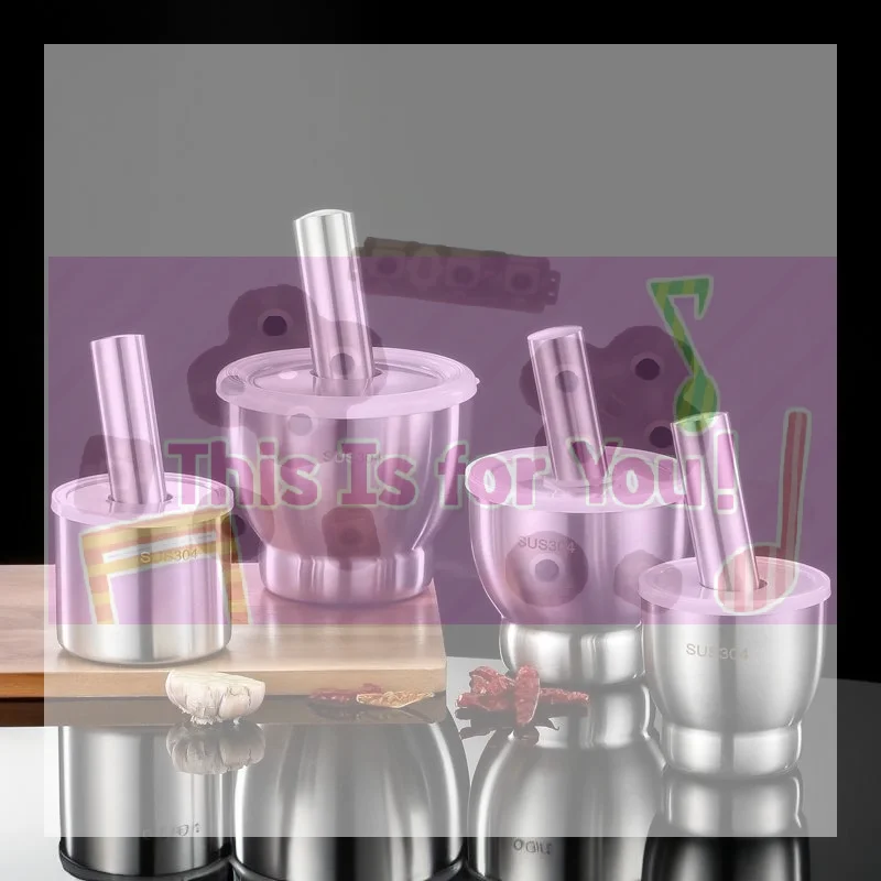 【MA】Mortar And Pestle Stainless Steel Spice Grinder Pill Crusher With Lid Ergonomic Grip For Crushing Grinding