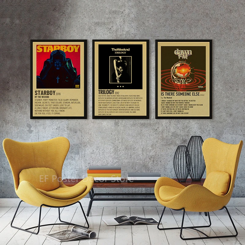 The Weeknd ملصق ألبوم الموسيقى يطبع الملصقات خمر ديكور المنزل بار مقهى غرفة الديكور ستاربوي/ثلاثية الرجعية الفن طلاء جدران #3