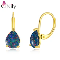 CiNily White/Blue/Purple Fire Opal Hoop Earrings Yellow Gold Plated Drop Shape Earring for Women Girls Gift Bohemia Boho Jewelry