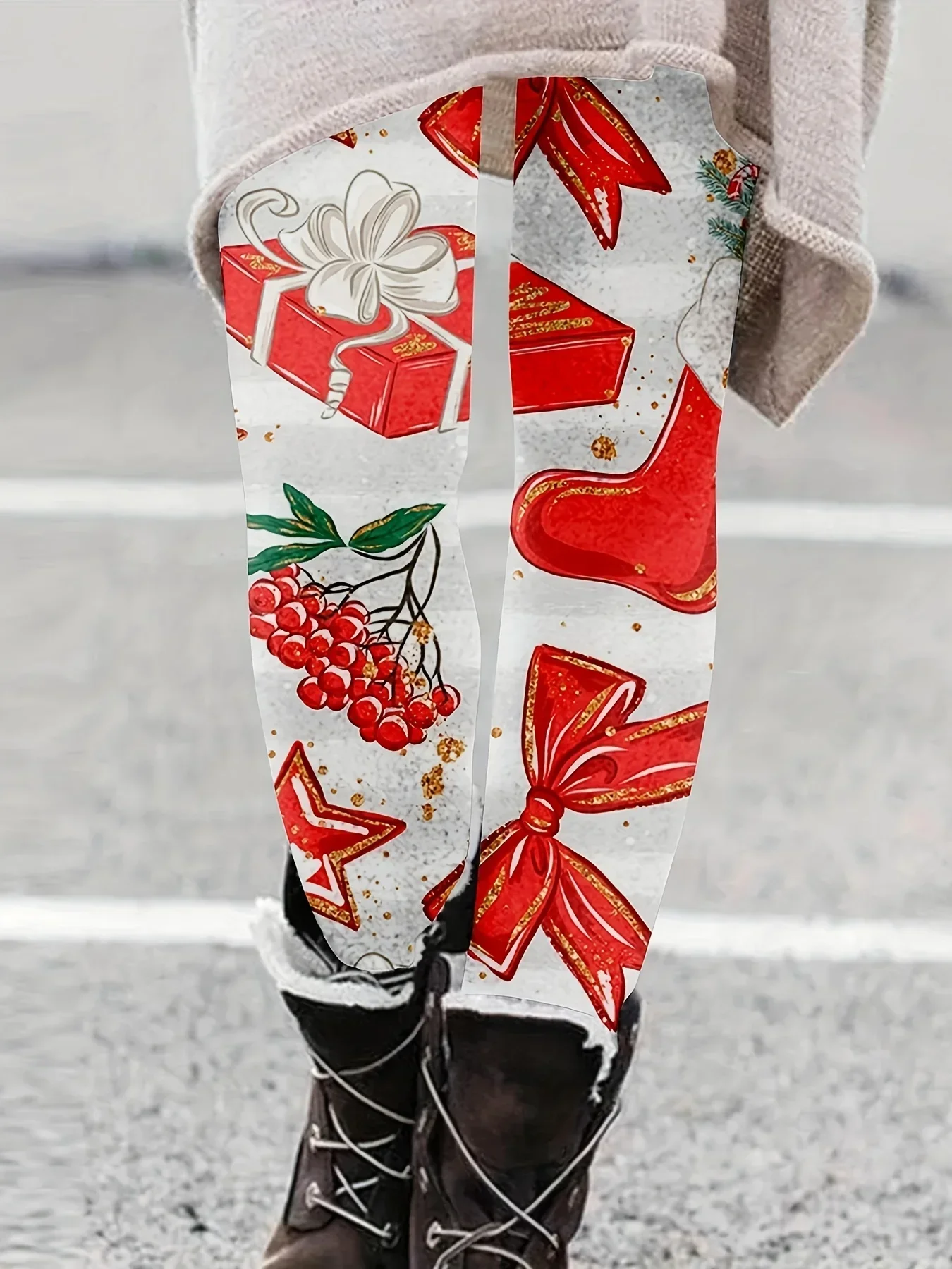 

Plus Size 1XL-5XL Women's Stretch High Waist Skinny Tracksuit Pants Fashion Christmas Print Slim-fit Yoga Pants