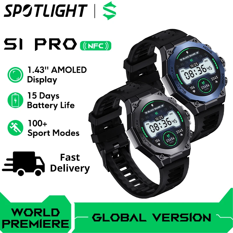 [World Premiere] Black Shark S1 Pro Global Version Smartwatch 1.43'' AMOLED Screen 100+ Sport Modes Sleep Monitoring Smart Watch