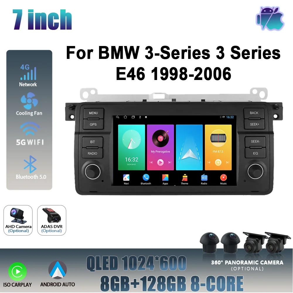 Android 14 Head Unit For BMW 3-Series 3 Series E46 1998-2006 Car Radio Multimedia Navigation Wireless Carplay Stereo Screen