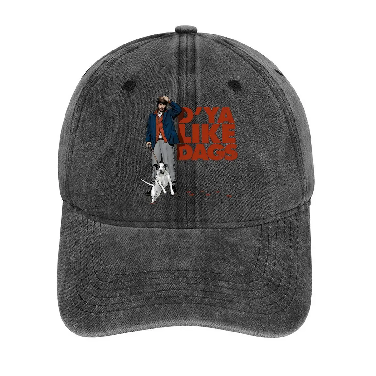 

D'YA LIKE DAGS с изображением мужчины и собаки в темноте - стираная бейсболка