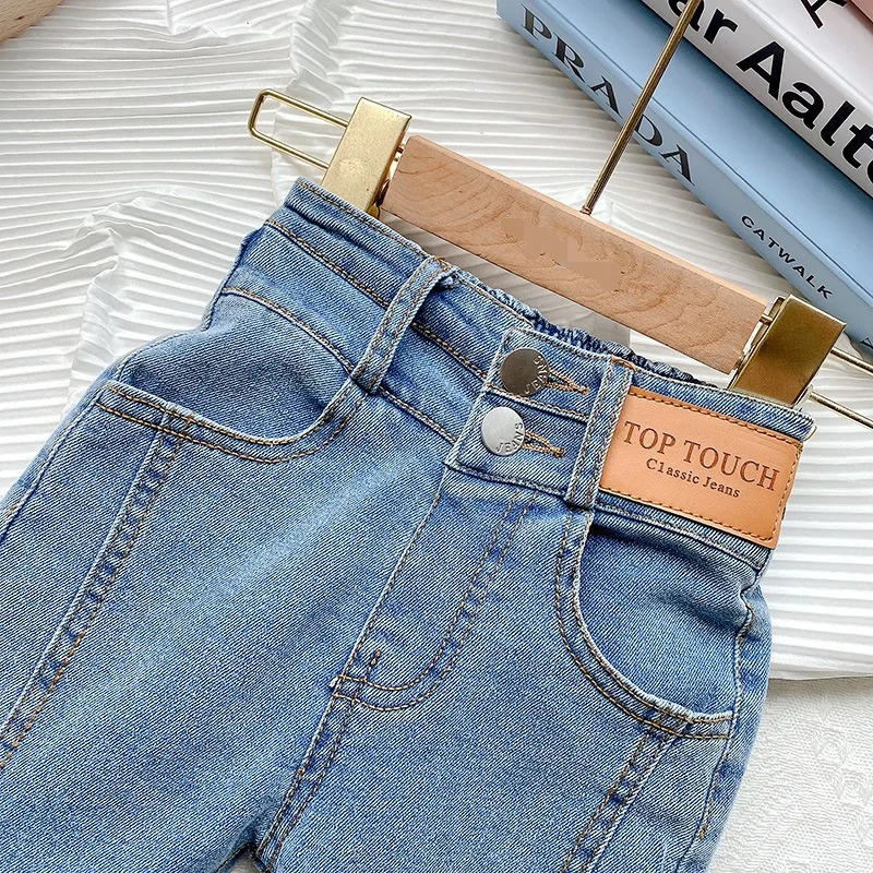 New girl denim trousers spring and autumn new Korean version of children\'s denim spoofed trousers fashionable foreign girl pants