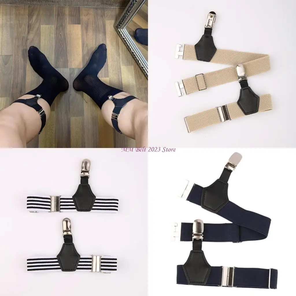 49ME 2Pcs Men's Adjustable Sock Stays Suspenders Sock Garters Belt with Clips Set