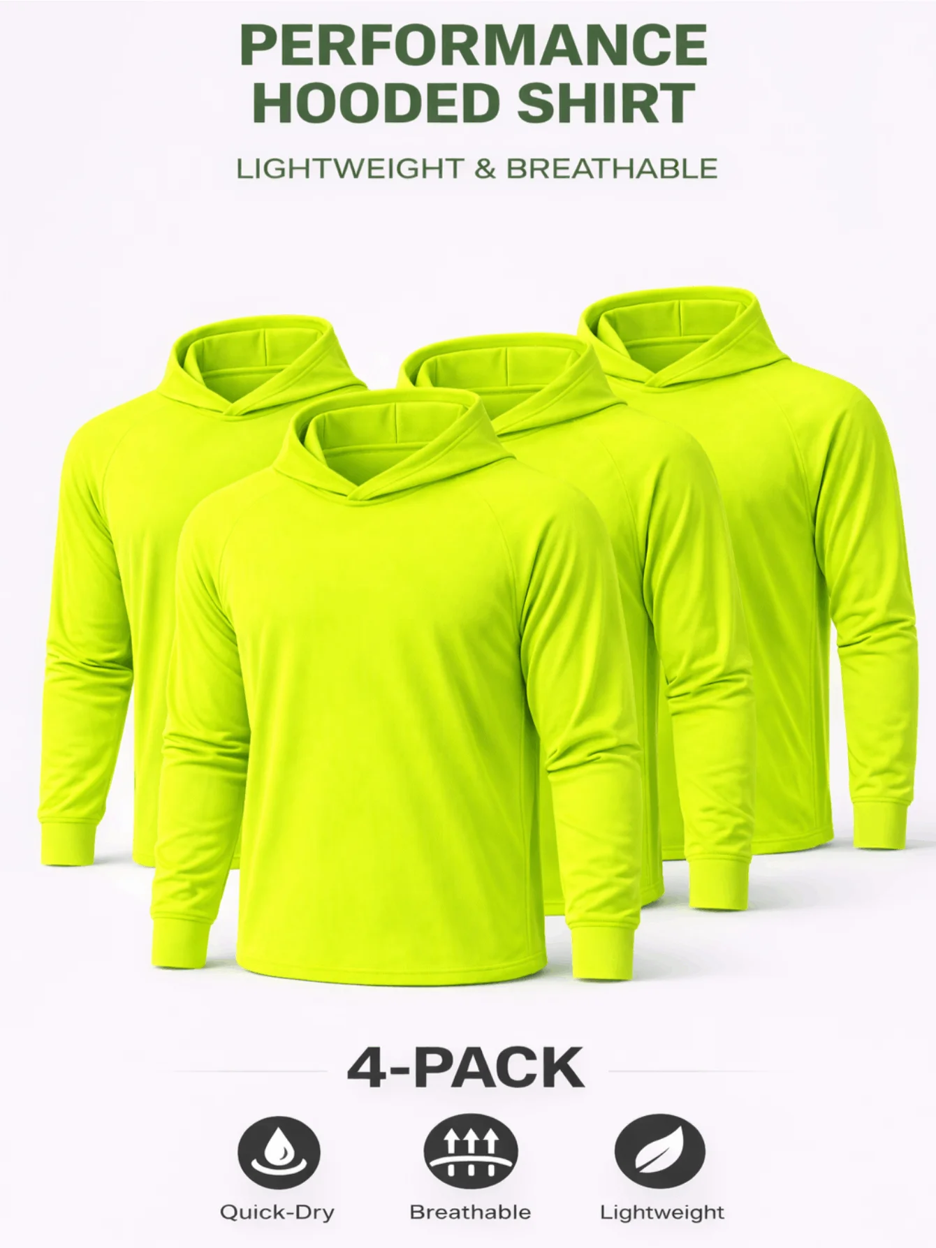 

Набор из 4 мужских рабочих рубашек с капюшоном и длинными рукавами HI VIS – быстросохнущие, влагоотводящие, легкие, для строительных работ