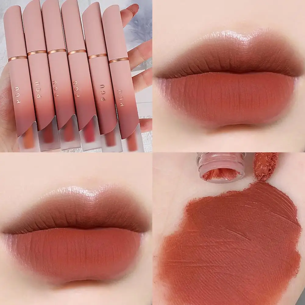 Lippen schlamm matt Lippenstift Mädchen Lip gloss nackt Antihaft wasserdicht Lippen schlamm 6-Farben Lippenstift Kosmetik Tasse dauerhafte Mädchen Feuchtigkeit w7q3