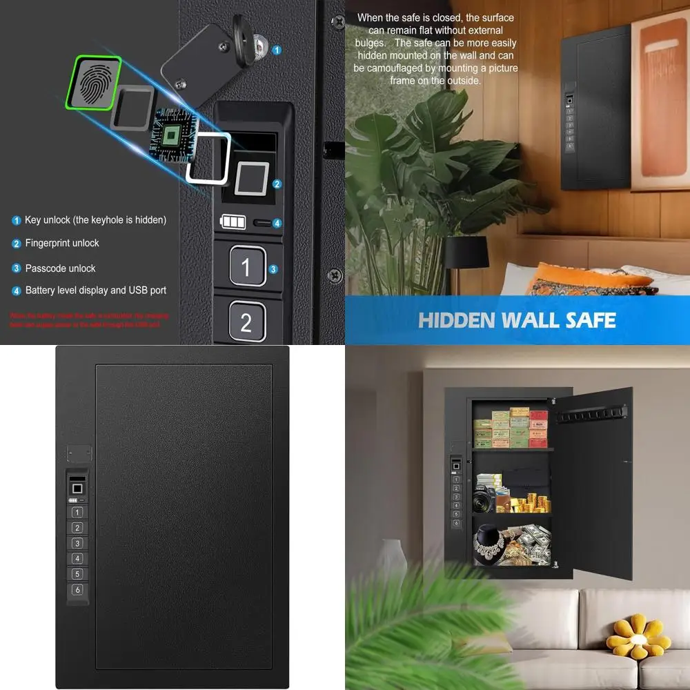 

Скрытый сейф с биометрическим доступом, настенный, для хранения оружия и ценных вещей