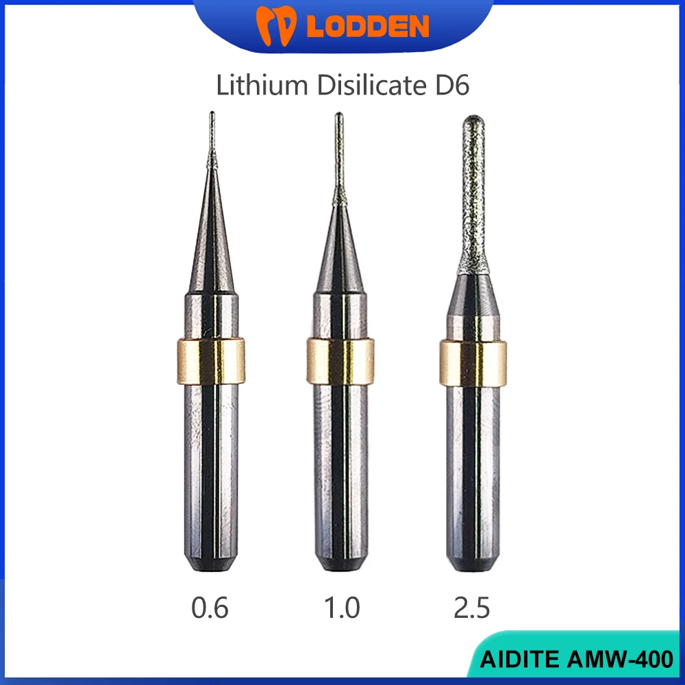 Aidite AMW-400 Dental Milling Burs For Cutting Glass Ceramic Lithium Disilicate/Metal D6 Shank Dental Lab CAD CAM  Drill Tools