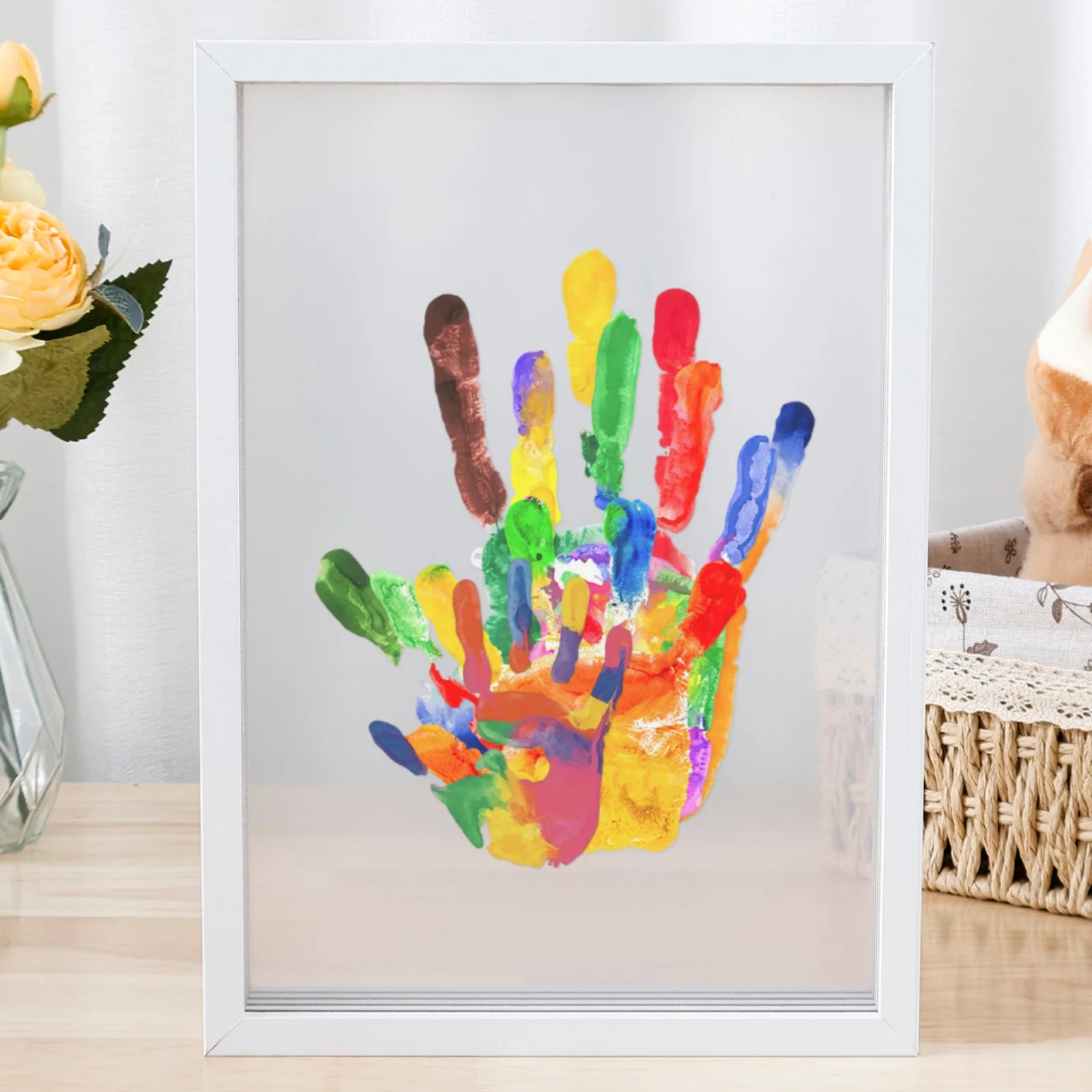 1 Set Family Handprint Kit Clear DIY Handmade Keepsake Wooden Frame Newborn Keepsake Baby Handprint and Footprint Kit for Family