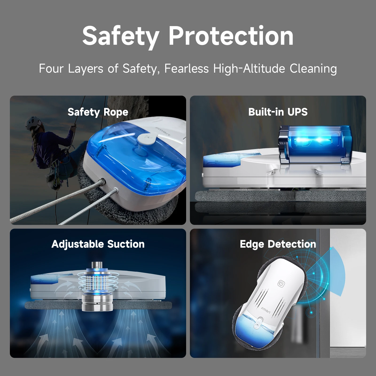 Robô de limpeza de janelas Fmart com spray de água duplo, vários modos de limpeza, máquina de limpeza de vidro, limpador automático de janelas