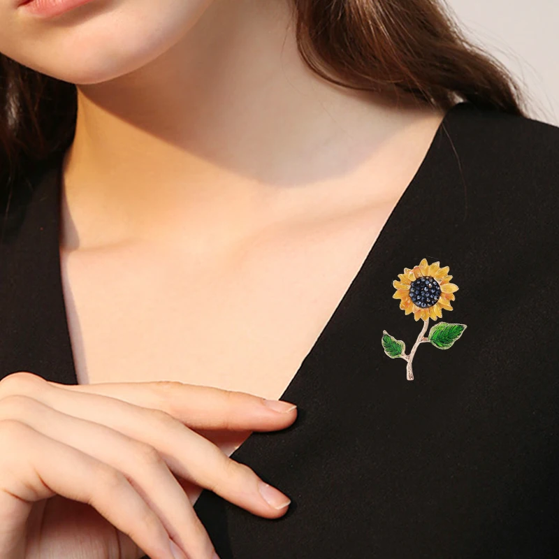 Rhinestone Sunflower Flower Brooches for Women Unisex Enamel Botanical Pins Banquet Party Backpack Gifts Jewelry Accessories view 2