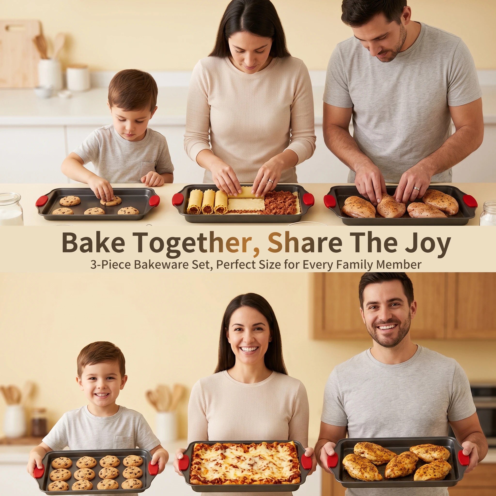 ชุดถาดอบขนมแบบไม่ติดกระทะ 3 ชิ - Kitchen Baking Tray Set บทวิจารณ์และราคา