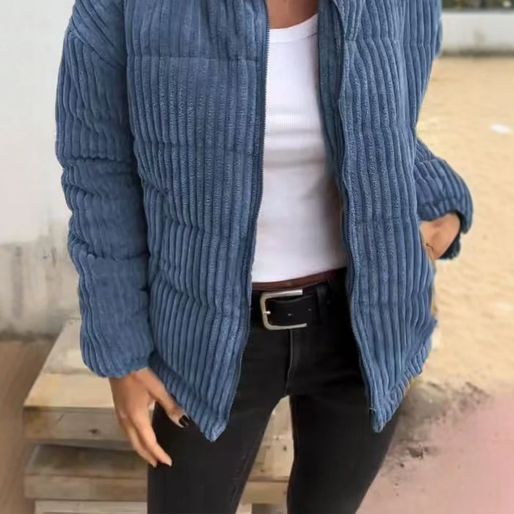 سترة سروال قصير نسائية للخريف والشتاء بأكمام قصيرة وقميص طويل وياقة واقفة وتصميم جيب محطة تجارية مستقلة #6