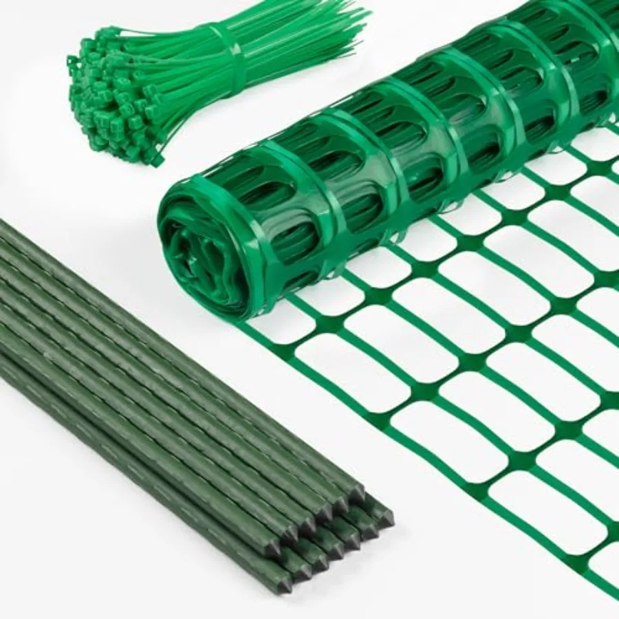 

Temporary Fence Snow Fence 40" x50' Plastic Mesh Fence with 13-Pack 4Feet Steel Stake Portable Garden Fencing Safety Netting fo