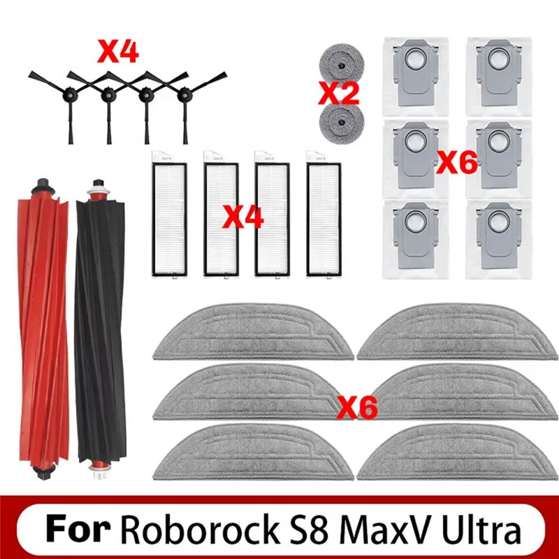 

B98A-Robot Вакуумные аксессуары для Roborock S8 Maxv Ultra Основные боковые щетки Салфетки для швабры HEPA-фильтры Мешки для пыли Запасные части