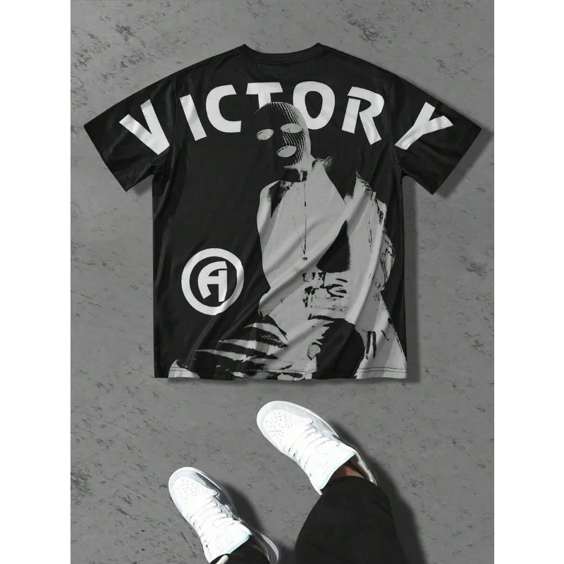 2025 nuevos hombres Casual Loose Fit Victory impresión 3D manga corta Camiseta de gran tamaño novio regalo estilo Hip-Hop hombres ropa camisetas