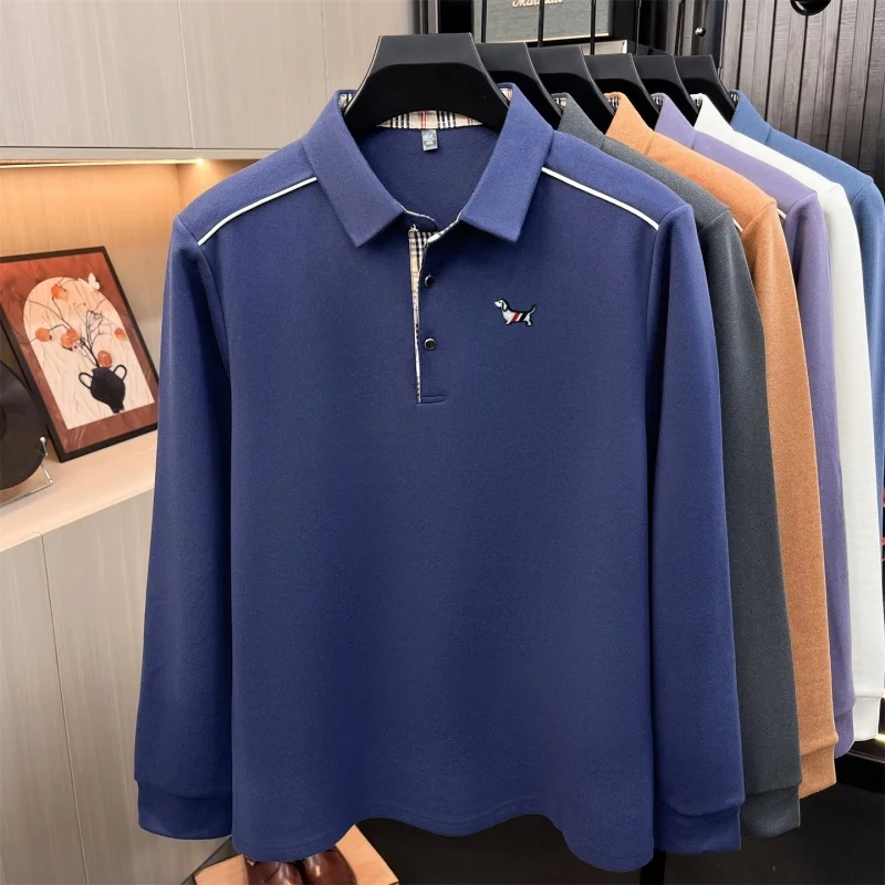 Luxuriöses Herren-Poloshirt mit Stickerei-Print, Herbst-Neuheit, einfarbig, langärmelig, mit Kragen, Business-Casual-Herrenbekleidung – Detail 14