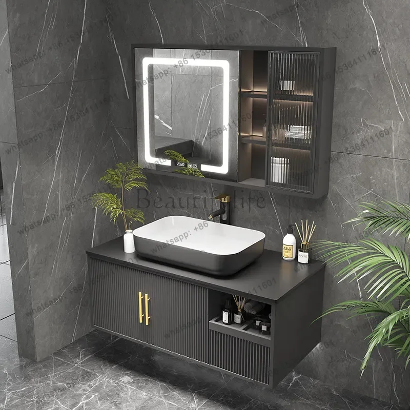 

Ceramic basin on rock slab table, bathroom cabinet, toilet, face wash basin, basin, smart mirror cabinet.