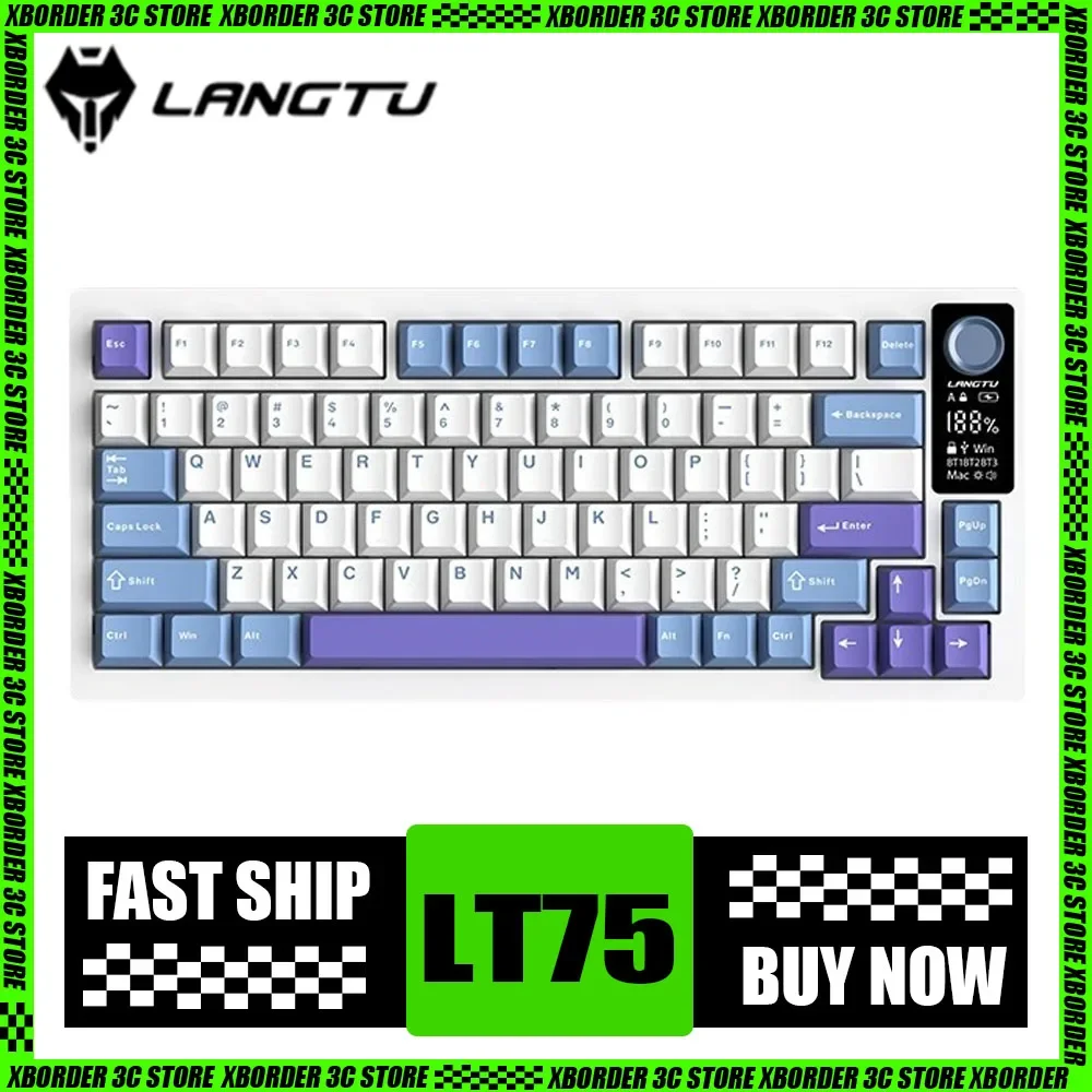 

Langtu Lt75 Mechanical Keyboard Multifunctional Knob Tri Mode Led Screen Customized Wireless Keyboard Rgb Gasket Pc Gamer Gifts