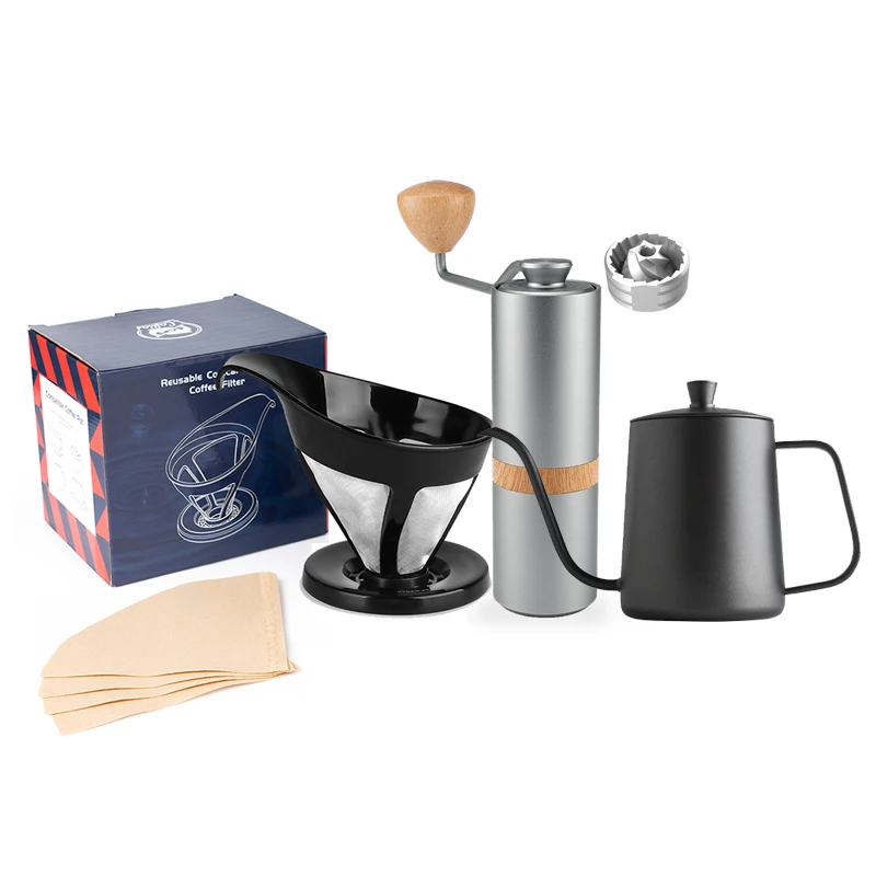 

4 Pieces/Set of Coffee Home Barista Accessories Manual Coffee Grinder & Gooseneck Kettles Pour Over Outdoor Travel Coffeeware