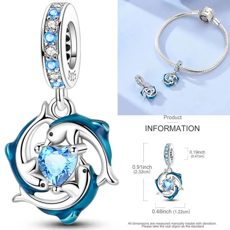 Hapilife New 2026 925 Sterling Silver Pendants Ocean Turtle Beach Fruit Shell Blue Fit Bangle Bracelet Necklace DIY Jewelry Gift
