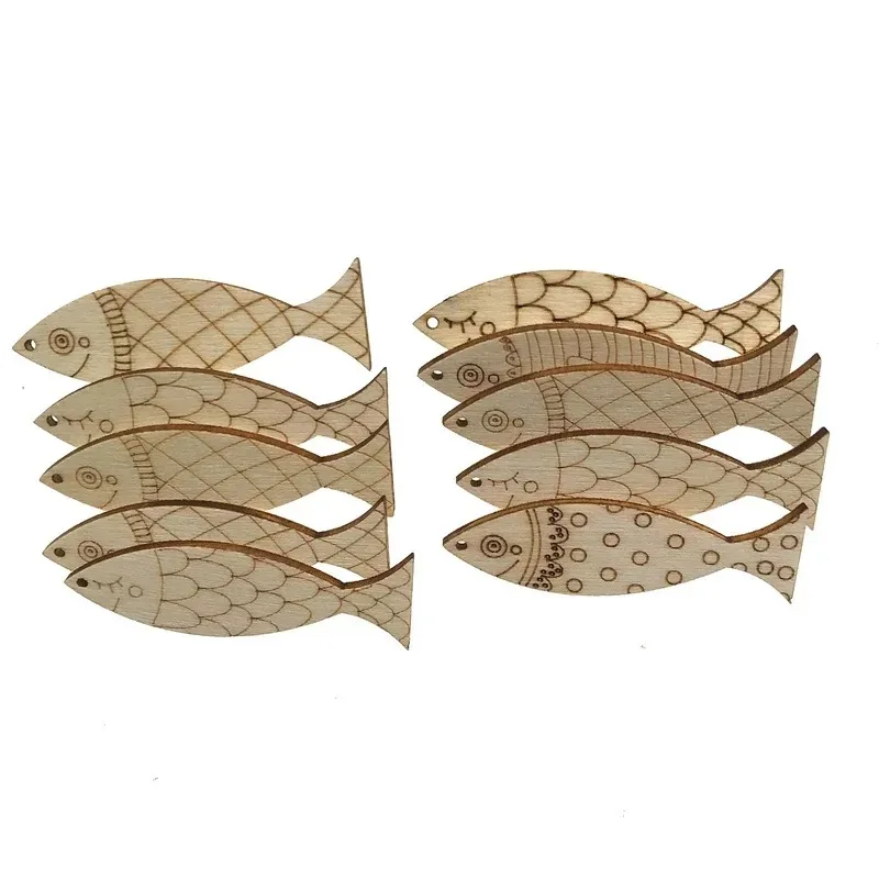 50pcs/lot Wooden Fish Charms Old Lace Sea Animal Cutouts Unfinished Wood Summer Pieces for DIY Craft Supplies Home Party Decor